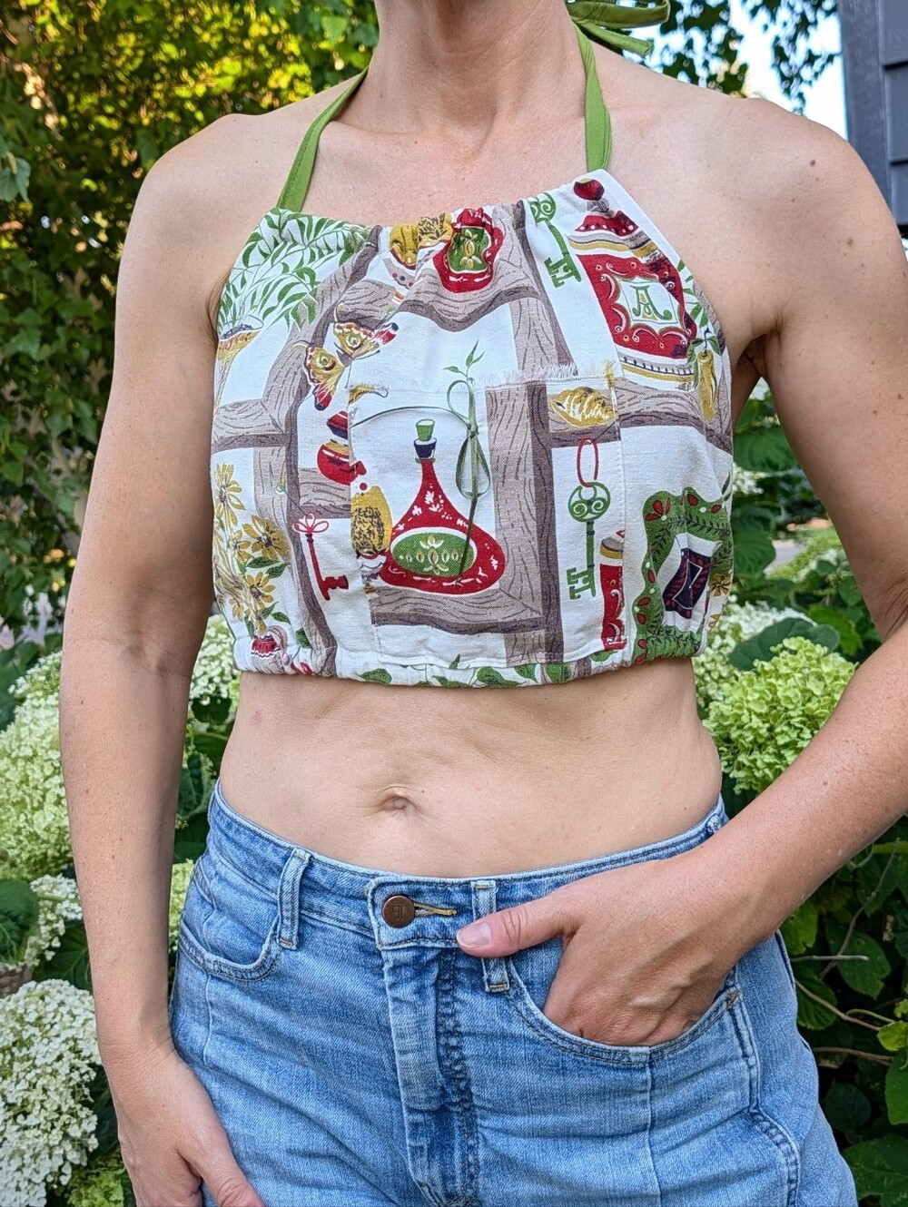 HALTER TOP upcycled from a vintage tablecloth S